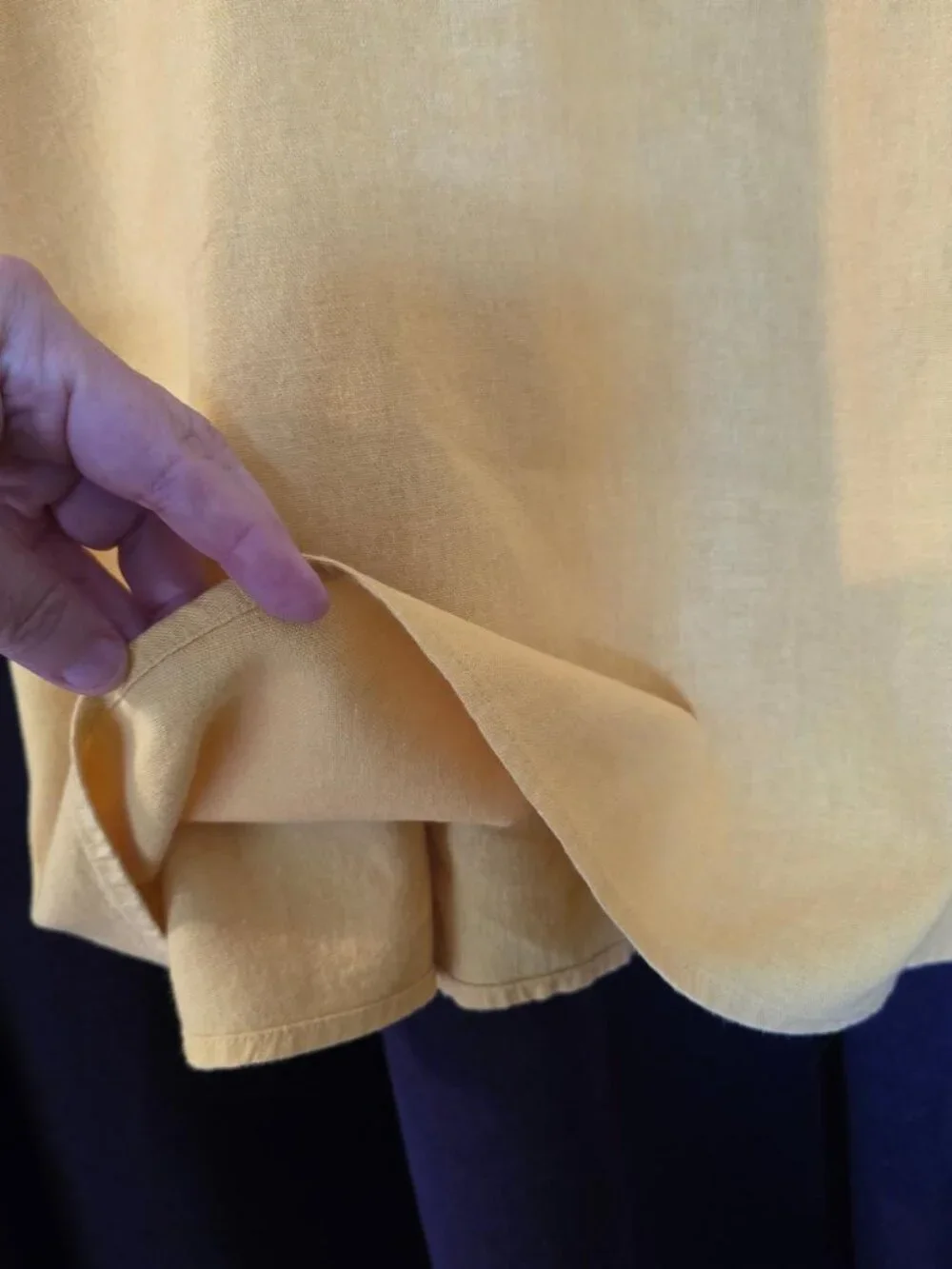 L Navy Mustard Yellow Linen Mini Dress Square Neckline, Thin straps, Fit & Flare